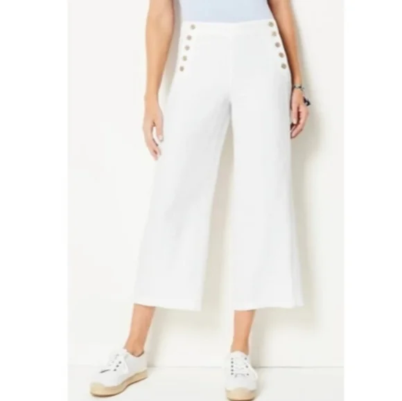 J. Jill Linen Crop Wide-Leg White Pants Size 2X - Picture 1 of 5
